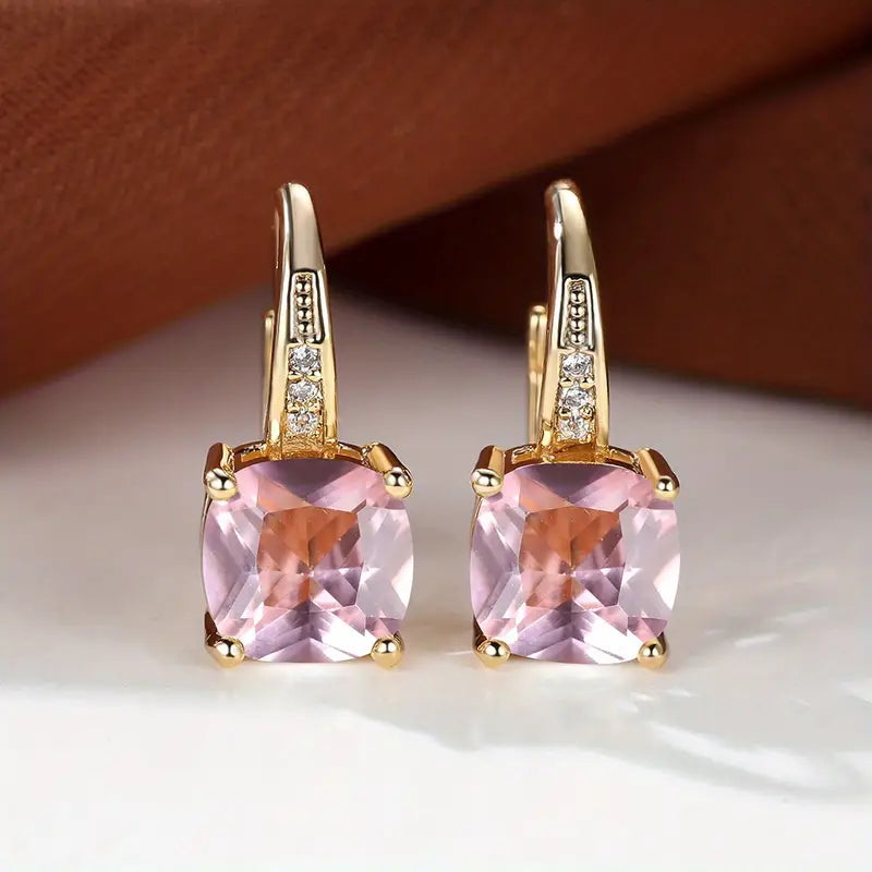 Elegant Mystic Stone Gold Hoop Earrings