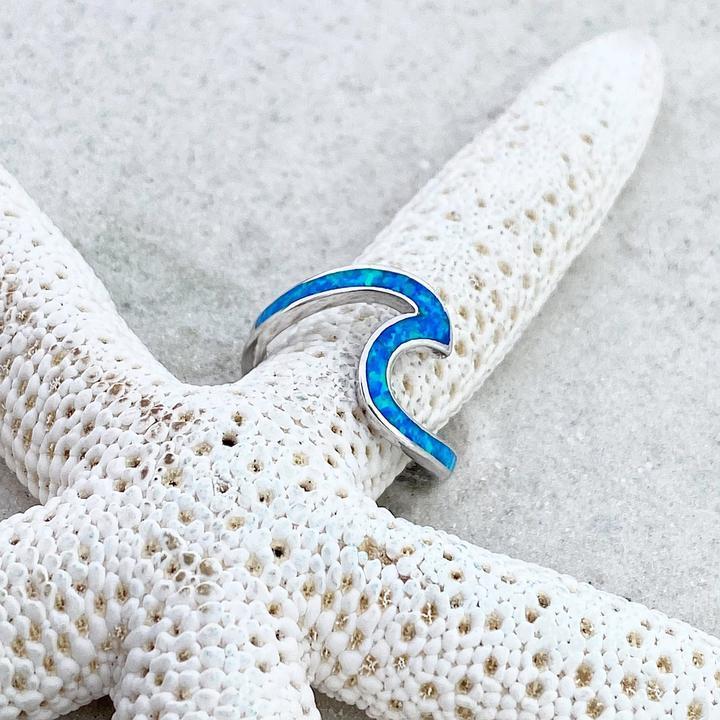 Silver Blue Opal Wave Ring