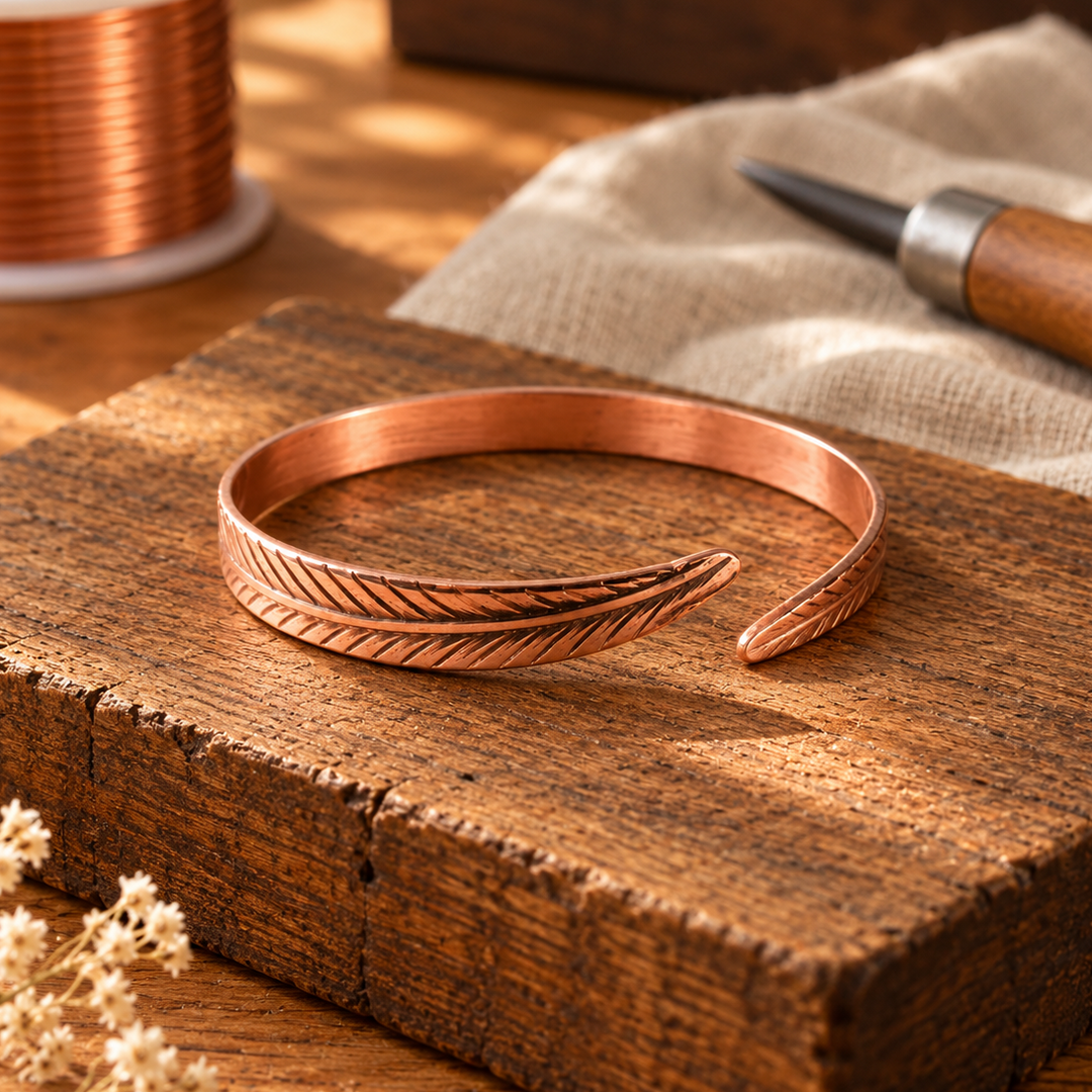 Josephine feathered copper cuff bracelet