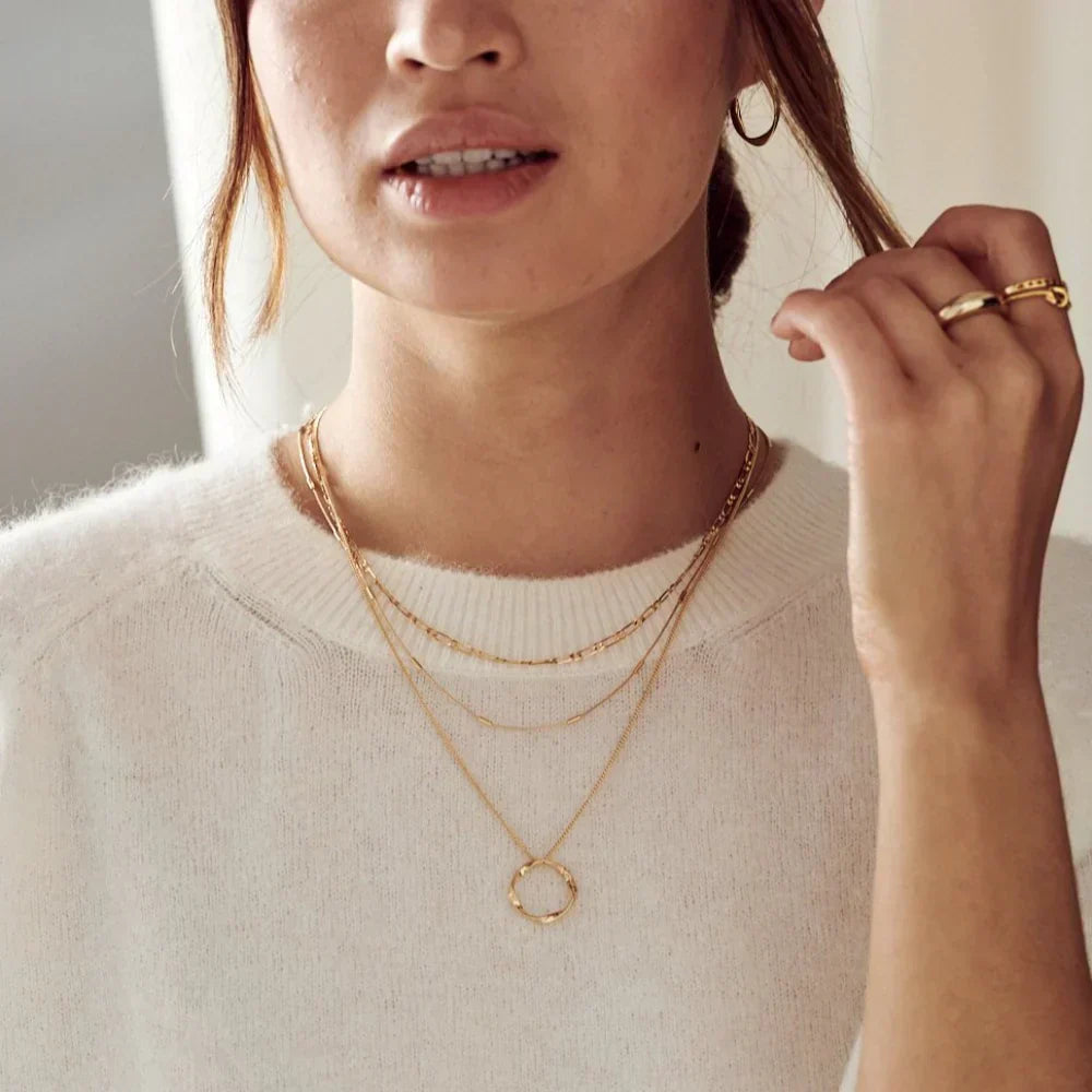 Chic Open Circle Three-Row Gold Necklace