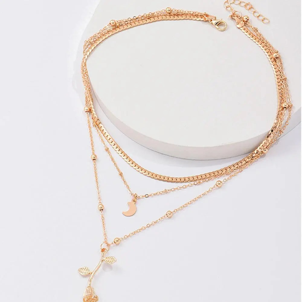 Sophisticated Golden Rose Pendant Necklace Set